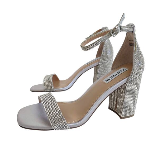 Steve Madden Size 8 Silver Rhinestone Block Heel Ankle Strap Sandals Heels - Picture 3 of 8